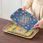 vancasso Serving Platters Set of 3, 16"/14"/12" Inch Rectangular Trays - Serving Platter Extra Large, Bohemian Ceramic Serving Dish for Entertaining Food, Microwave & Dishwasher Safe, Vintage
