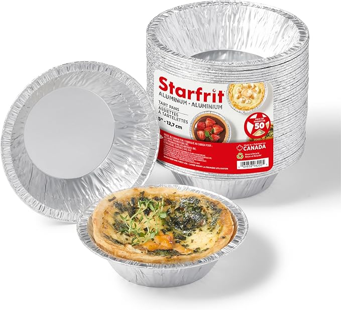 Starfrit (50-Pack 5” Deep Tart or Pie Plates (12.7 cm) - Recyclable - Disposable - Oven & Freezer Safe - Perfect for Baking Tarts & Pies