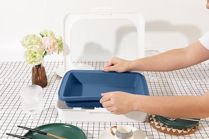 Sunsetbaby Silicone Baking Pan, Deep Rectangular Bakeware Cake Pan with Handles, Compatible with Fancy Panz, for Lasagna, Cake, Brownie or Family Dinner, 12.6 x 9.8 x 2.1 Inch (Blue)