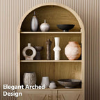 Arch Storage Cabinet with Beech-Wooden Door, 60” Cute Arched Display Cabinet, 4 Tier Farmhouse Buffet Cabinets with Storage for Dining Room, Living Room, Home Office or Kitchen (Oak)