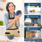 HOTEC BPA Free Unbreakable Wheat Straw Cereal Bowls - Microwave & Dishwasher Safe Soup and Salad Bowls, Set of 8, 26oz, Classic Blue