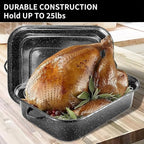 JY COOKMENT Roasting Pan With Lid and Rack, 21' Rectangular, 25lb Turkey Roaster Pot, Large Oven Roaster Tray, V-Rack and Versatile Lid Bone Turkey Baster