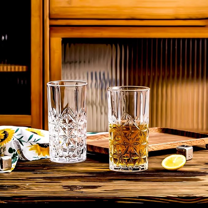 Highball Glasses - Water Glasses Set of 6-14 Ounce Collins Tall Beverage Cups Glassware for Drinks, Coctail, Water, Beer, Soda