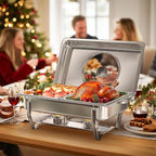 Chafing Dishes for Buffet with Glass Lid (9QT, 2Pack) - Food-Grade Stainless Steel, Rolled Rim Design, Foldable Frame, Lid Holder, Buffet Servers and Warmers Parties, Catering, Weddings