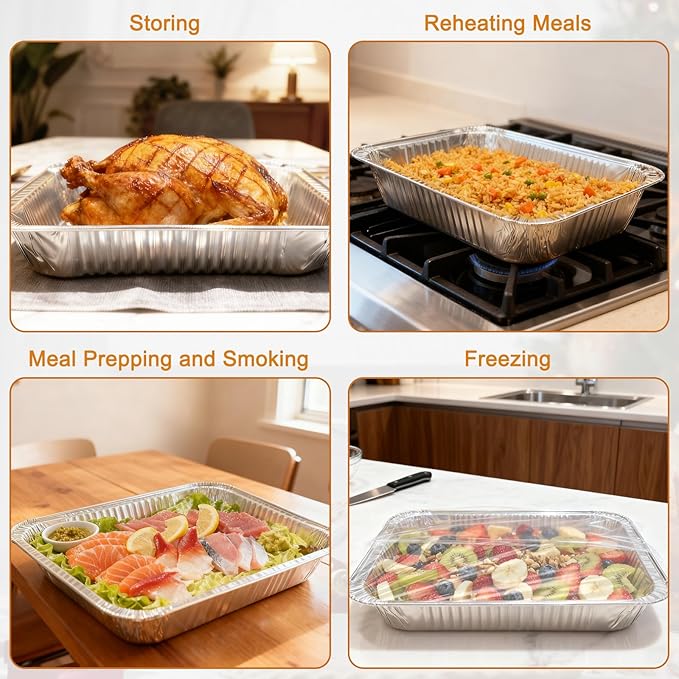 Aluminum Foil Pans 9x13 - Disposable Half Size Deep Steam Table Tin Foil Pans for Oven Baking Cake, Roasting Turkey, Food Prepping, Storing, Freezing, Chafing (30 Pack)