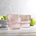 Glaver's Ribbed Drinking Glasses Set of 4, Pink Drink Glasses, Vintage Glass Cups. 11 oz Rocks Glasses, Stackable Whiskey Glasses, Modern Vintage Style, Blush