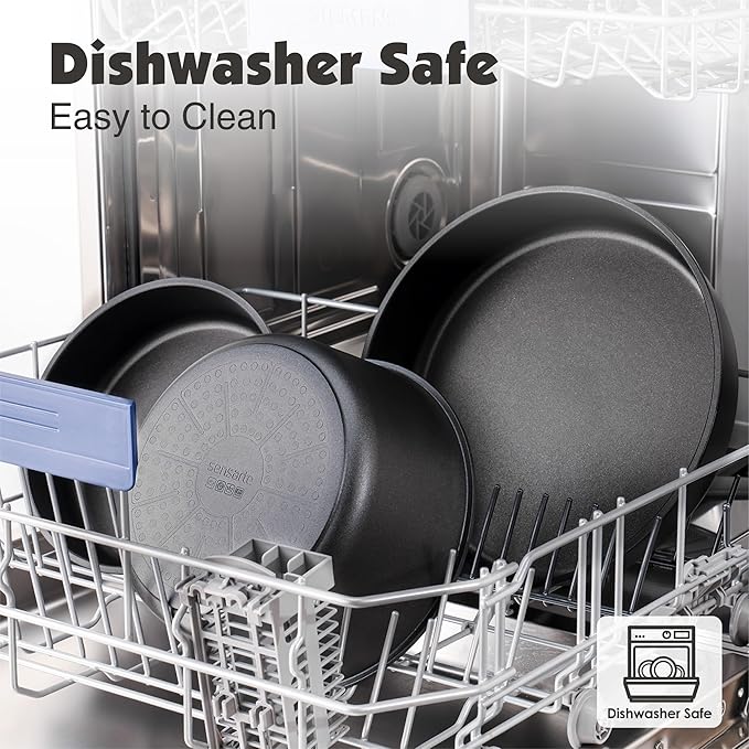 SENSARTE 24 Piece Pots and Pans Set, Nonstick Detachable Handle Cookware, Induction Kitchen Cookware Set with Removable Handle, Healthy Non Stick for RV, Dishwasher＆Oven Safe (Black)