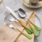 Colorful Silverware Set 20 Piece 18/0 Stainless Steel Flatware Green and Orange Handle Cutlery Set Service for 4 Fork Knife Spoon Set Mirror Finish Dishwasher Safe