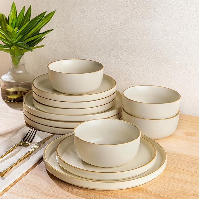 AmorArc Stoneware Dinnerware Sets for 4,Reactive Ceramic Plates and Bowls Set,Highly Chip and Crack Resistant | Dishwasher & Microwave Safe | Round Dishes Set Service for 4 (12pc)