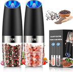 XinXu Gravity Automatic Electric Pepper and Salt Grinder, Auto Salt or Pepper Mill Shaker Stainless Steel,Blue LED Light,One Hand Operated, Black
