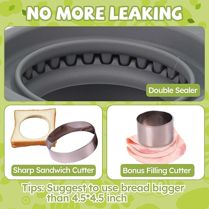 Uncrustables Sandwich Maker Sealer Cutter, Crustless Sandwich Cutter, PB&J Uncrustable Maker - Color Grey, Round Shape