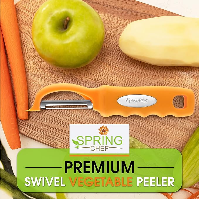 Spring Chef Premium Stainless Steel Swivel Potato Peelers for Kitchen, Metal Vegetable Peelers with Comfortable Handle for Apple, Cucumber, Veggie, Fruit, Carrot, Dishwasher Safe - Set of 2 - Mango