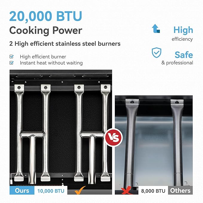 GREEN PARTY 2 Burner BBQ Propane Gas Griddle with Collapsible Stand, 18 Inch Portable Griddle with Side Table & 253 Sq. In. Cooking Area, Flat Top Gas Grill for Outdoor Cooking Garden Patio Backyard