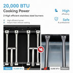 GREEN PARTY 2 Burner BBQ Propane Gas Griddle with Collapsible Stand, 18 Inch Portable Griddle with Side Table & 253 Sq. In. Cooking Area, Flat Top Gas Grill for Outdoor Cooking Garden Patio Backyard