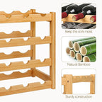 VASMIA Wine Rack, 4-Tier Bamboo Wine Racks Countertop,Sturdy and Durable Wine Storage Cabinet Shelf,16 Bottles Wine Holder for Kitchen Pantry, Natural