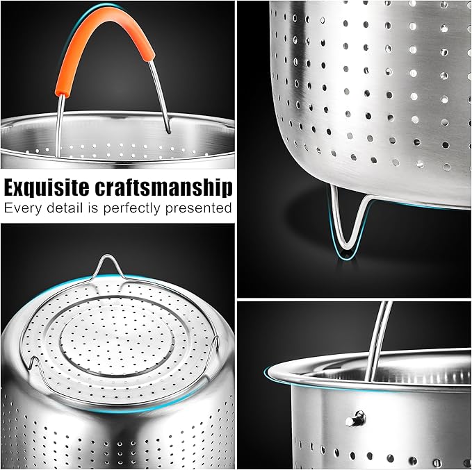 GREATLINK Vegetable Steamer Basket for Instant Pot Accessories 6 & 8 Qt - Stainless Steel Strainers and Colanders - Metal Strainer for Cooking Broccoli, Eggs, Pasta, Quinoa (6 Qt - Steamer Basket)