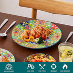 vancasso 12 Pieces Dinnerware Sets, Green Plates and Bowls Set, Porcelain Dishes Set for 4, Microwave and Dishwasher Safe, Scratch Resistant, Bohemian Style Dining Ware Service for 4, Series SIMI