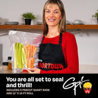 Guy Fieri's Flavortown Compact Vacuum Sealer with Built-In Roll Storage and Dry & Moist Modes - Includes Starter Kit (5) Quart Size Bags, 10ft Roll, and Accessory Hose for Containers and Bottles