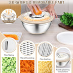 P&P CHEF 4-In-1 Stainless Steel Colander with Bowl Set, Rotatable Strainers for Kitchen, Fruit Cleaner, Washing Fruit & Draining Pasta, Mixing Bowl and Lid with Grater for Salad, Khaki