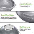 304 Stainless Steel Colander and Strainer, 5QT Large Capacity and 6QT Mixing Bowl, Micropore for Washing Rice, Fruit, and Cooked Pasta, Perfect Draining for Grain and Bean