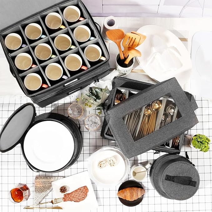 HOMELUX THEORY Mug Storage Box with Dividers Hard Shell China Storage Containers, Heavy Duty Coffee Cup Storage Box and Moving Boxes for Glassware Storage with Lid, Thick Surface, and Sturdy Handle