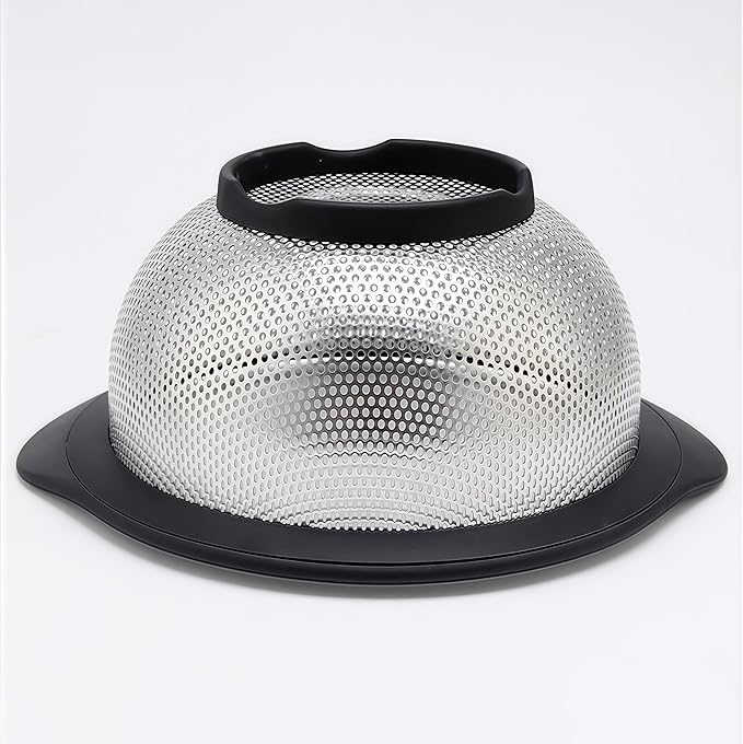 Stainless Steel Colander for Kitchen Metal Colanders & Food Strainers, Small and Large Sink Colander Set, Black Non-Slip Grip, (3 QT and 5 QT)