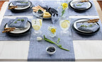 Solino Home Linen Short Table Runner 60 Inches - Athena, 100% Pure Linen Chambray Indigo Table Runner 14 x 60 Inch Ideal for Dresser and Coffee Tables - Summer