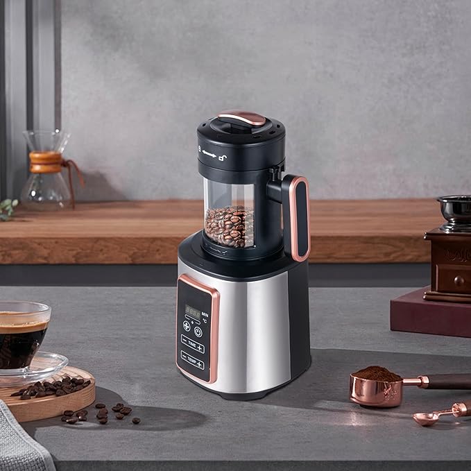 Electric Coffee Bean Roaster Machine for Home Use – 1500W Air Coffee Roaster with Adjustable Temperature & Timer, Built-In Chaff Collector & Air Circulation 100g Capacity Electric Coffee Roaster