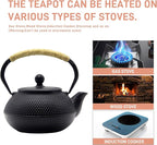 Japanese Tetsubin Cast Iron Teapot Tea Kettle pot with Stainless Steel Infuser for Stovetop Safe Coated with Enameled Interior (Black, 27.1oz)