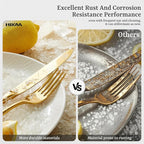 HIKAA Forged Silverware Set Stainless Steel Flatware Set,Service for 8,Matte Satin Polished Cutlery Set,Dishwasher Safe (Gold, 40PCS)