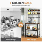 Shintenchi Bakers Rack with Power Outlet, Large Storage Space, 10 Hooks Coffee Bar with Metal Wire Panel, High Microwave Stand, Classic Kitchen Storage Shelf Design, Vintage Brown