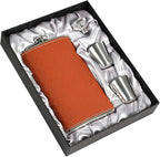 Flask For Men,350ml/12oz Hip Flask,304 Food Grade Stainless Steel,2 Cups And Funnel Portable Gift Box For Whiskey Rum Groomsman Best Man Usher Wedding-Leather Rhomboid Stripe Brown