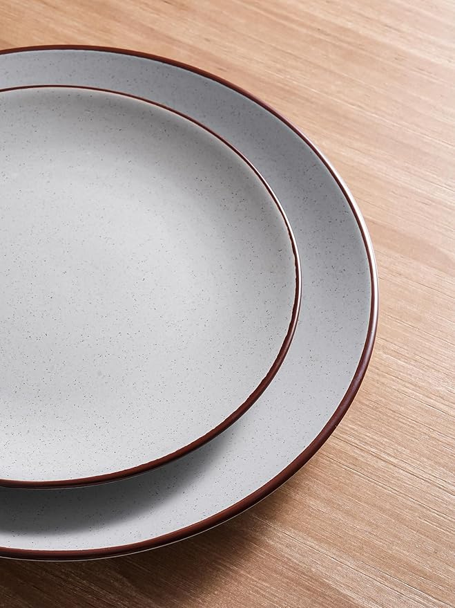 Famiware Venus Ceramic Plates and Bowls Sets, Speckled Dinnerware Dish Sets for 8 (24 Pieces) - Microwave and Dishwasher Safe, Matte Light Grey