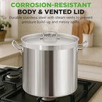 Nutrichef Stainless Steel Cookware Stockpot, 40 Quart Heavy Duty Induction Soup Pot With Stainless Steel Lid And Strong Riveted Handles, Even Heat Distribution, Compatible With Most Cooktops