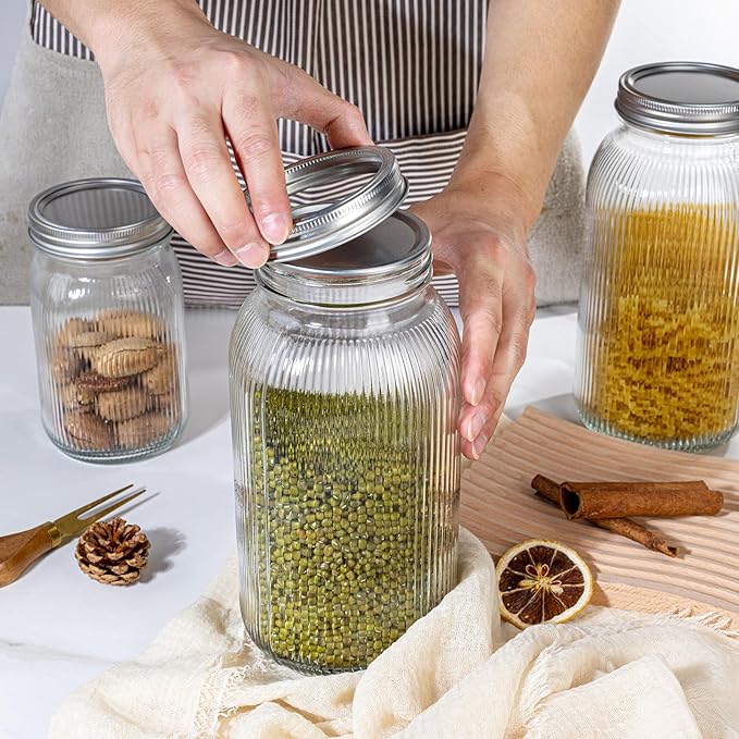 WELLIFE 64 OZ Mason Jars, 6 Pack Wide Mouth Mason Jars for Pickling, Canning, Fermenting and Food Storage, Microwave & Dishwasher Safe