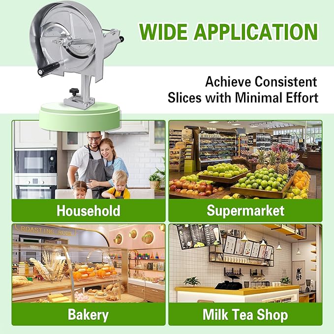 Hakka Commercial Vegetable Slicer Manual Fruit Slicer Potato Tomato Slicing Machine Onion Slicers Stainless Steel Vegetable Cutter for Potato Lemon Tomato Onion, 0.2-10mm Thickness Adjustable