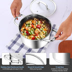 Stainless Steel Stock Pot 4 Quart, Homikit Induction Stockpot with lid for Soup Pasta Sauce Cooking Simmering, Tri-ply Heavy Bottom Compatible with All Stove, Dishwasher Safe