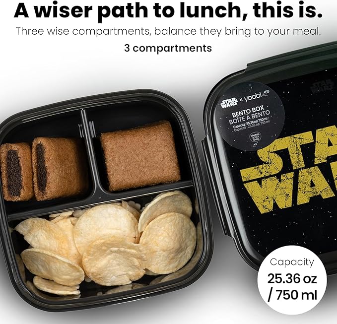 Yoobi – Star Wars X Classic Black Bento Box and Ice Pack or Kids & Tweens – 3 Compartment Lunch Box, Dishwasher & Microwave Safe – BPA & PVC Free, Leakproof