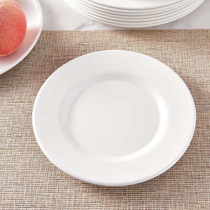 8” White Melamine Salad Plates - Smooth Round 8 Inch Melamine White Plates, Dishwasher Safe Durable Appetizer-Dishes, Set of 8