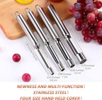 4 Pieces Multi Function Fruit Corer and Pitter Remover Set Stainless Steel Pear Corer Pitter 4 Sizes for Home Kitchen, Pear, Cherry, Jujube and Red Date
