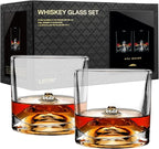 LIITON Mount Fuji Heavy Crystal Whiskey Glasses Gift Set of 2, Thick Freezable Bourbon Glass 1lb Each, Premium Whiskey Gifts for Men, Frozen Crystal Chills Cocktails, 10 oz