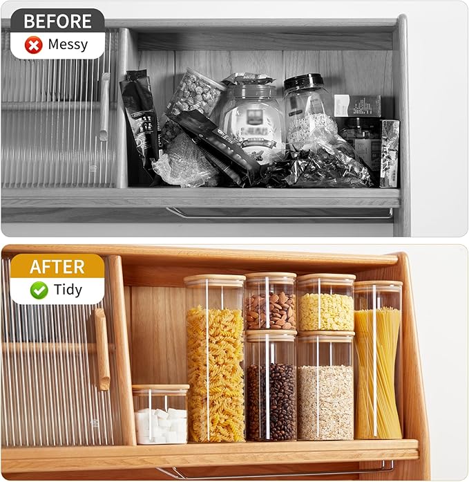 Square Glass Food Storage Jars with Lids[Set of 3], Perfect for Pasta, Cookies, Nuts, Coffee, Cereal, Flour, Organize Your Kitchen and Pantry with these BPA-Free Glass Jars with Canisters