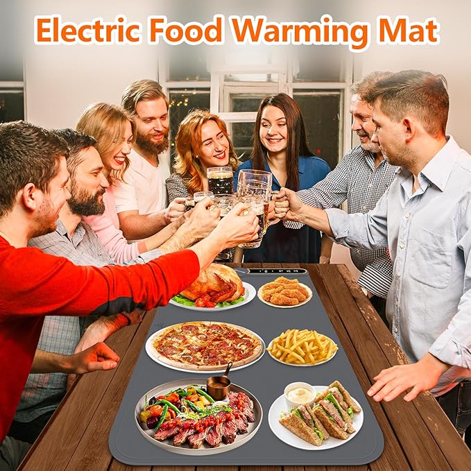 Food Warming Mat, 9 Temperature Modes & Upgraded Electric Heating Wire Full Surface Heating, Portable Warming Mat for Food, 6-Hours Auto Shut-Off Food Warming Mat for Buffet, Parties