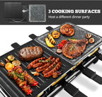 Raclette Table Grill, CUSIMAX Indoor Grill Electric Grill, Portable Korean BBQ Grill with 2 in 1 Reversible Non-stick Plate & Natural Grill Stone, 8 Raclette Pans 8 Wooden Spatulas for Family Fun
