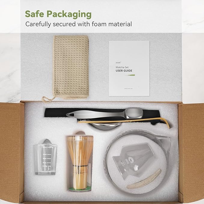 10-Pcs Matcha Whisk Set Kit, Whisk and Bowl with Spout & Measuring Spoon & Cup, Japanese Matcha Tea Making Tools, Transparent Textured Glass