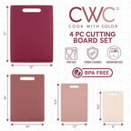 COOK WITH COLOR Non-Slip Cutting Board Set – Kitchen Essentials with Easy Grip Handle for Meat, Veggies, and Fruits, 4 Cutting Boards, Rose