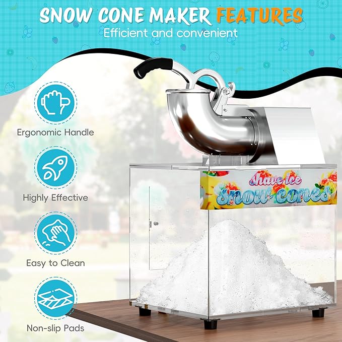 48L Snow Cone Machine, 500LB/H Commercial Shaved Ice Machine for Snow Cones, 300W Electric Fluffy Snow Cone Maker for Party, Suitable for Party Activities, Family Gatherings, Sale