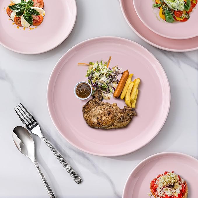 AmorArc Ceramic Plates Set of 6, 8.0 Inch Round Stoneware Salad Plates Use for Dessert, Salad, Appetizer etc,Microwave and Dishwasher Safe, Scratch Resistant Small Deep Dinner Plates-Pink