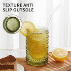 Hobnail Drinking Glasses Set of 6,15 oz Vintage Glassware Set Cocktail Glass Set, Embossed Green Water Tumbler,for Beer, Whiskey,Juice and Various Mixed Drinks (15oz Green)