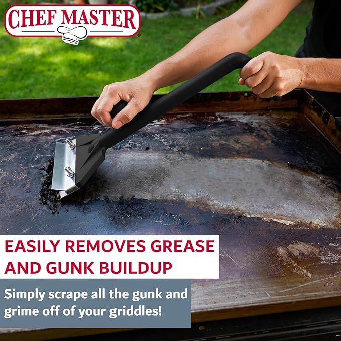Chef Master Griddle Scraper & Flat Top Grill Cleaner - Griddle Cleaning Kit - Stainless Steel Flat Grill Scraper Tool for Diners, Restaurant, Food Truck - Blackstone Accessories - 90254